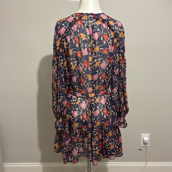 SALONI Pixie Floral Long Sleeve Dress Ruffle 100% Silk Fall Preppy - Picture 6 of 11